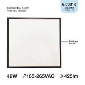Panel LED BACKLIGHT Negro 60x60x3,8cm 48W 4800lm Blanco Frío, de aplicar