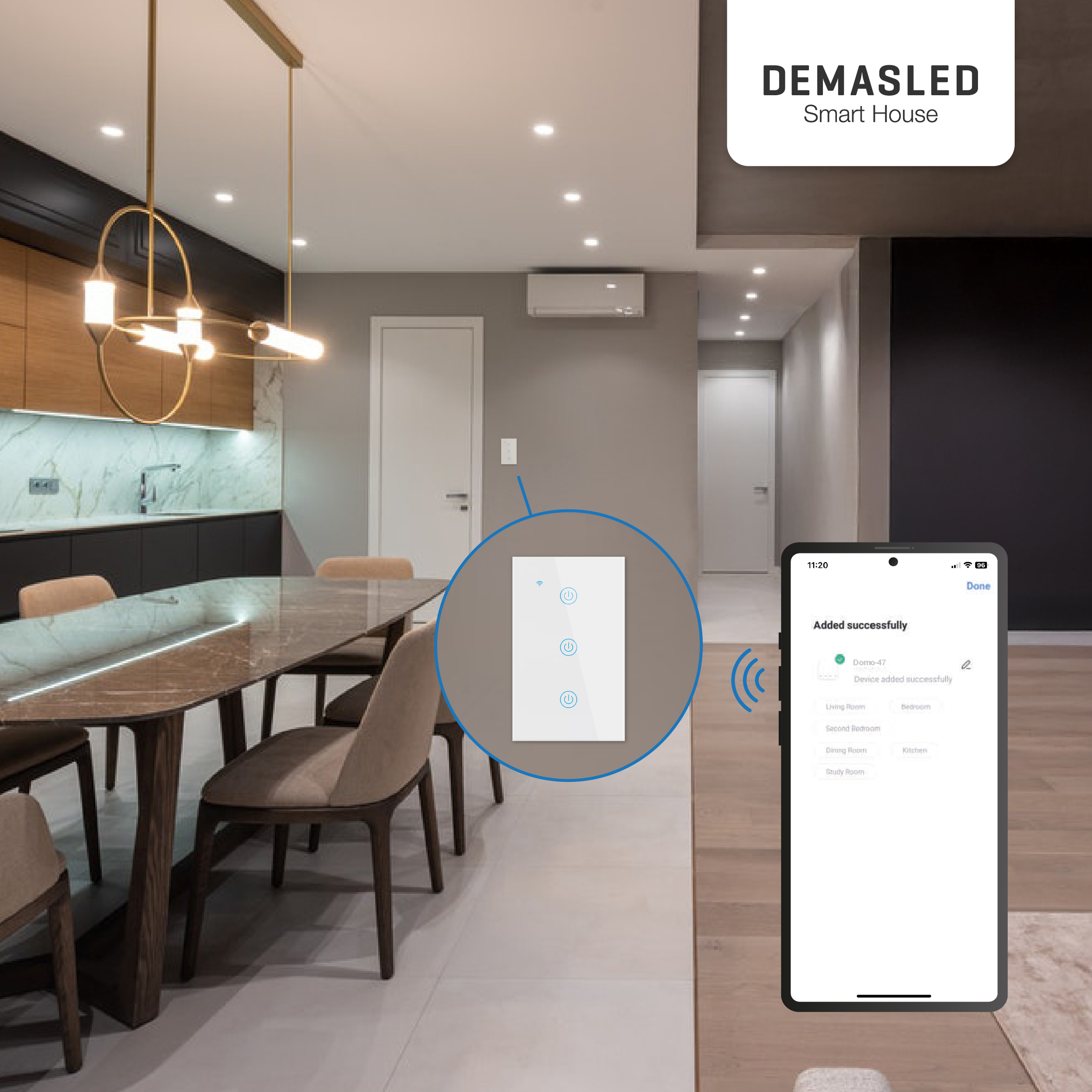 Tecla Smart de Pared Táctil 3 Canales 600W Blanco