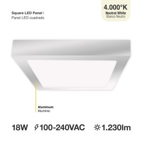 Plafón LED Cuadrado Níquel 21,3x21,3cm 18W 1230lm Neutro, de aplicar 
