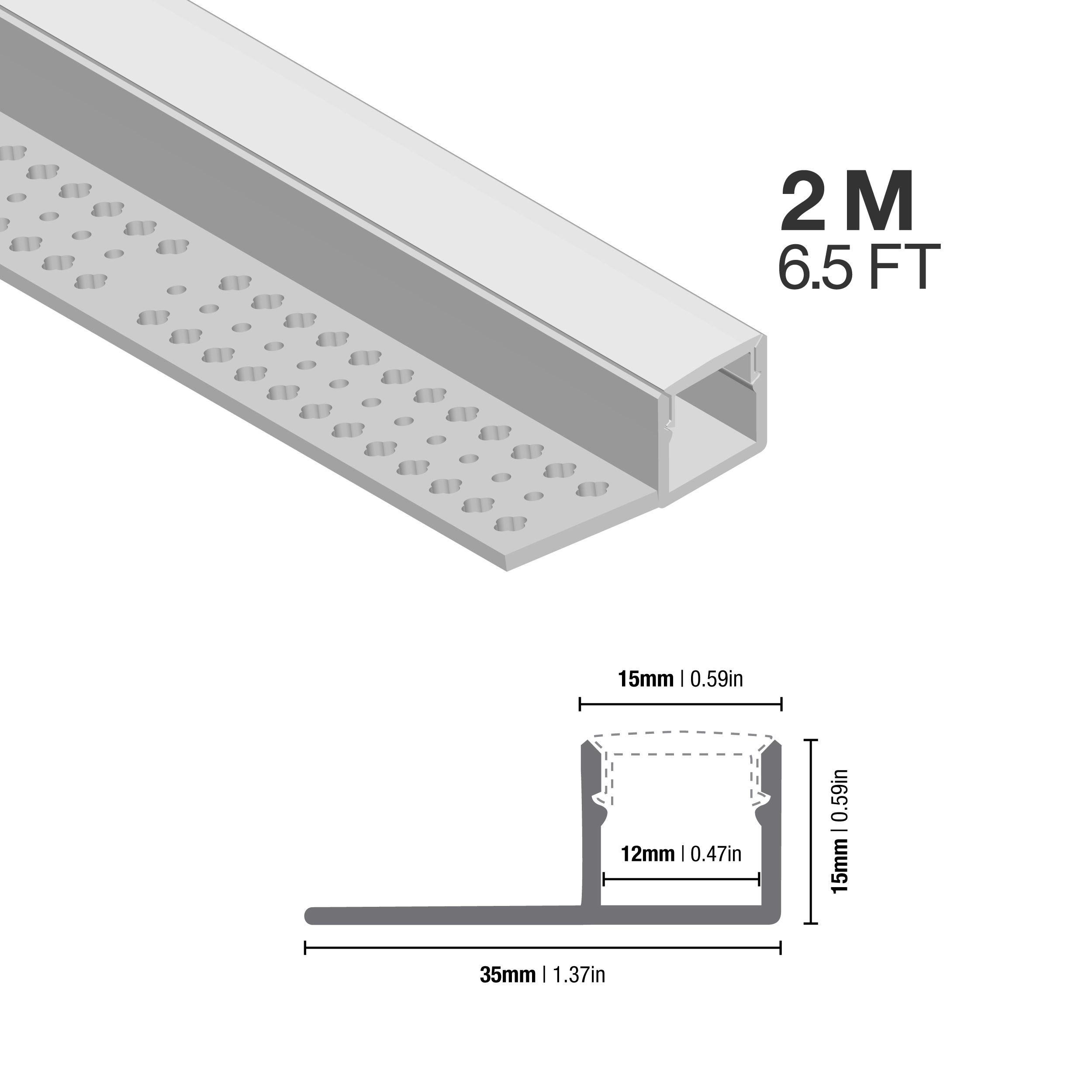 Perfil de Aluminio con Ala de Embutir 35x15mm Anodizado, Cover Opal Blanco x2m