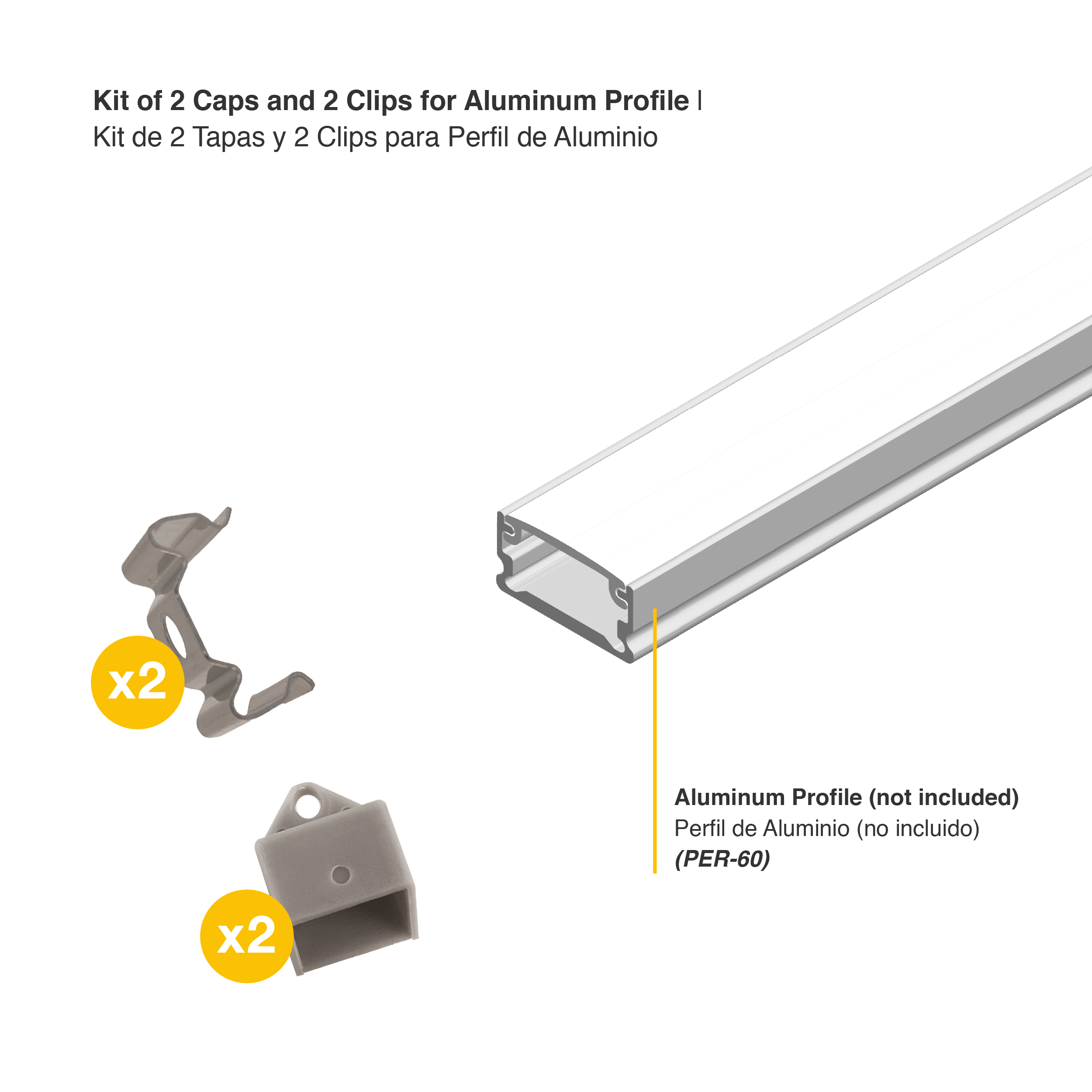 Kit de 2 Tapas y 2 Clips para Perfil de Aluminio , PER-60