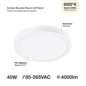 Panel LED Redondo 60cm, 40W, blanco Neutro, Aplicar