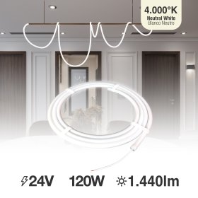 Tira LED SMD2835 con recubierta de Silicona, 24V 24W/m, Blanco Neutro 4000K 120 LEDs/m, 5m