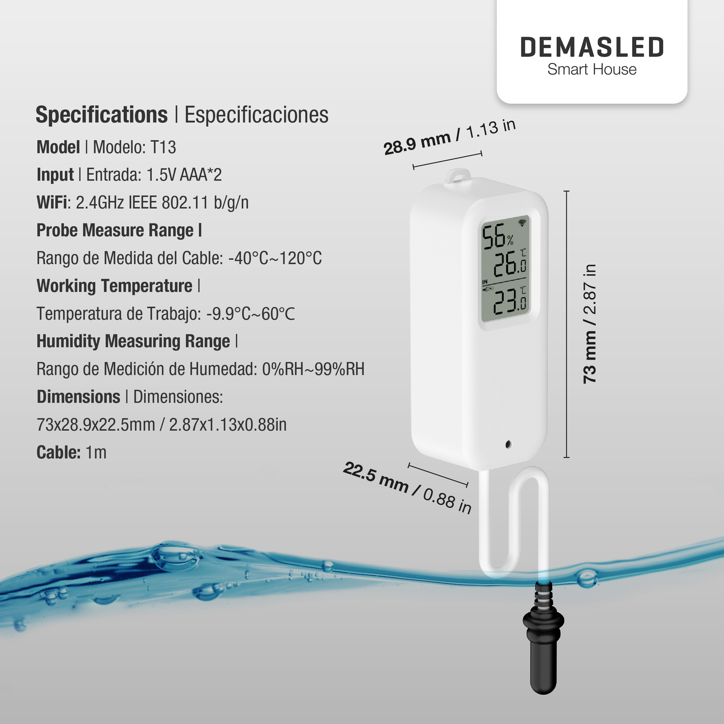 Medidor Smart WiFi de Temperatura y Humedad con Doble Sensor