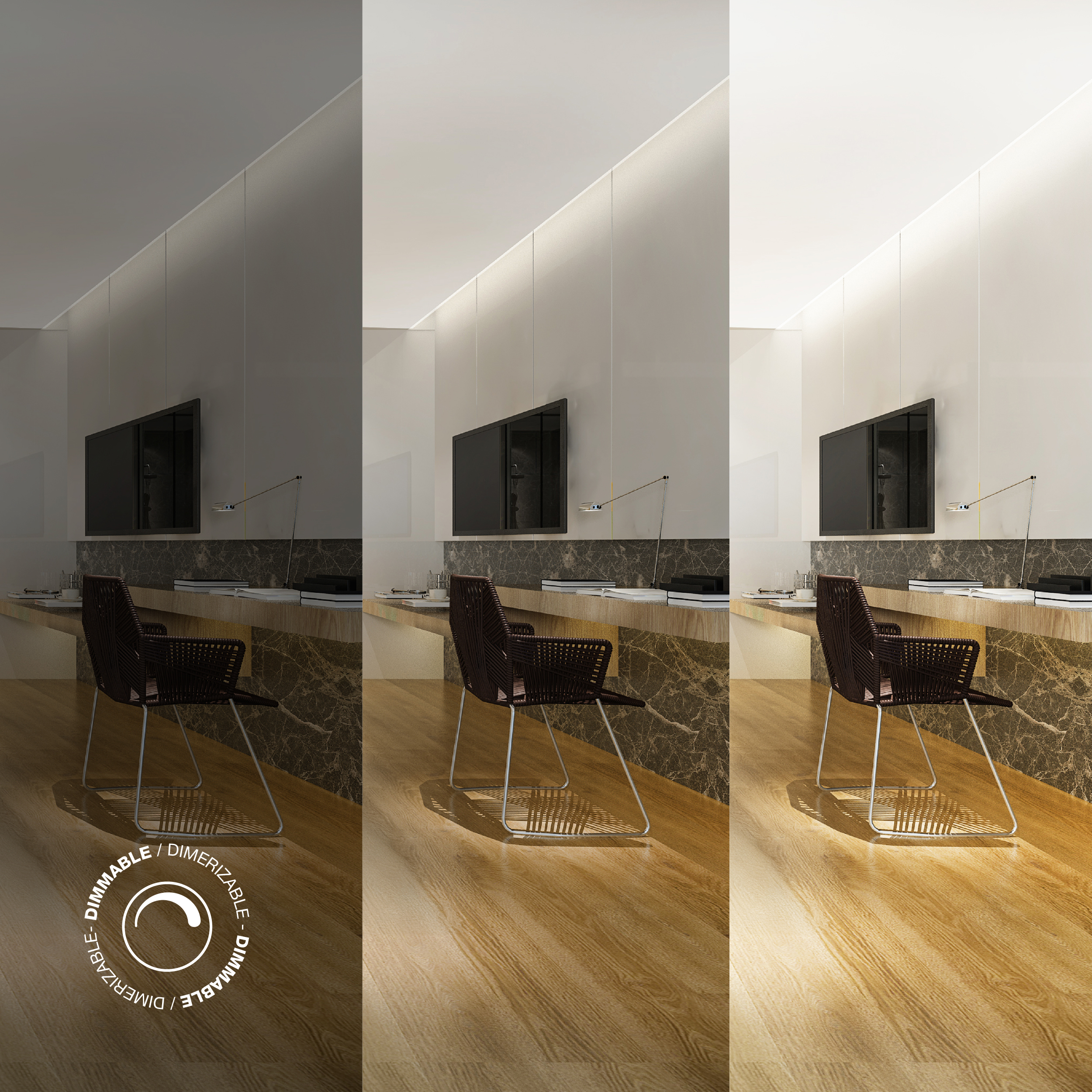 Tira LED COB Freecut 24V 10W/m Blanco Neutro 4000°K 950lm/m 528LEDs/m, 8mm PCB IP33 x5m