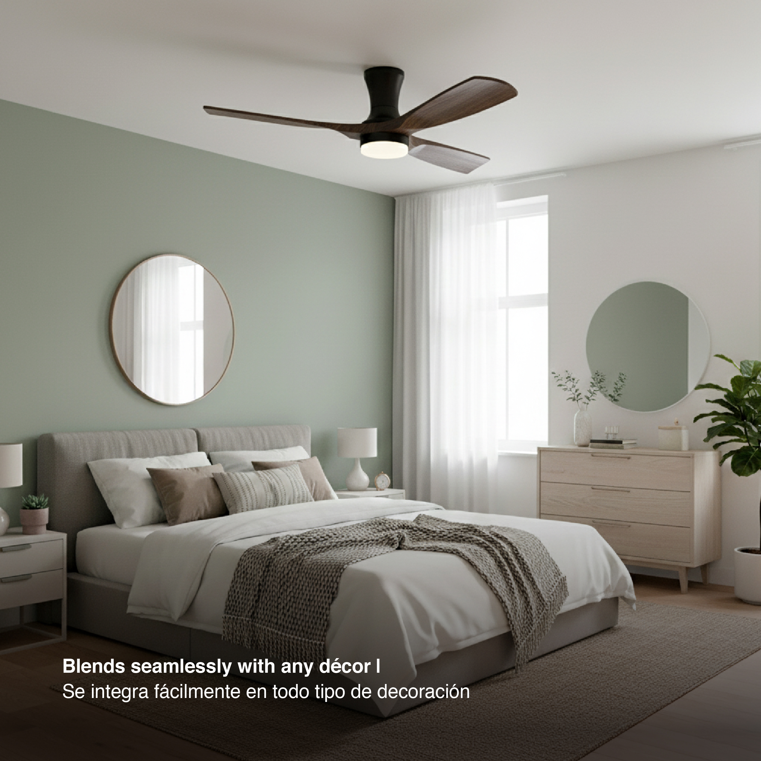 Ventilador de Techo con Luz LED CCT 1300x300mm Negro Madera 22W con Control Remoto Bluetooth IP65