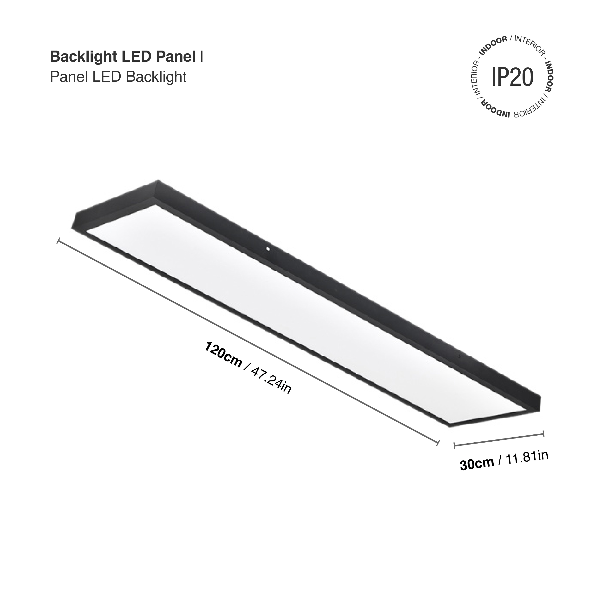 Panel BACKLIGHT LED Negro 48W, 30 x 120cm, blanco Cálido, Aplicar