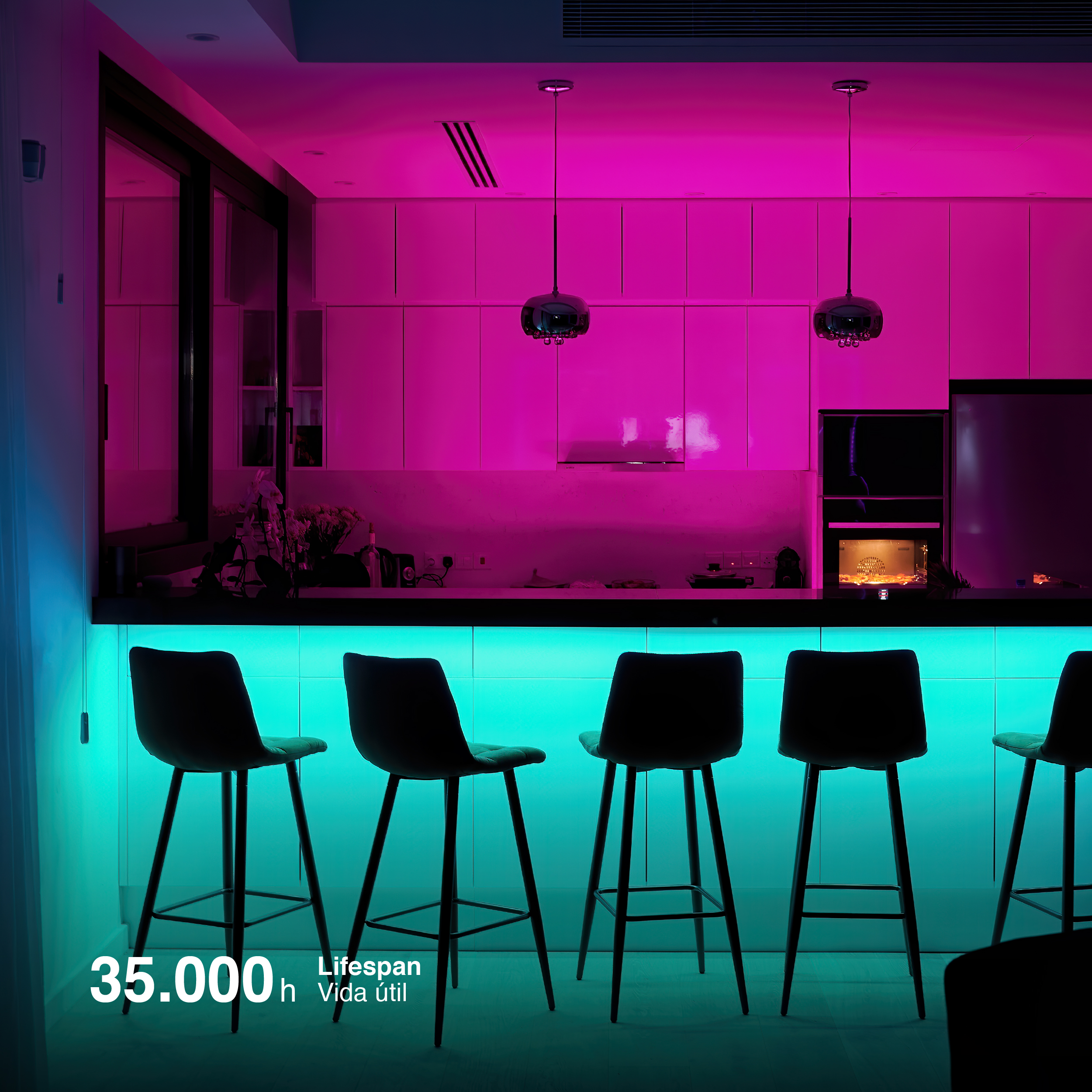 Tira LED COB Pixel 24V 21W/m RGB+Blanco Cálido 3000°K, 10mm PCB IP33 x5m