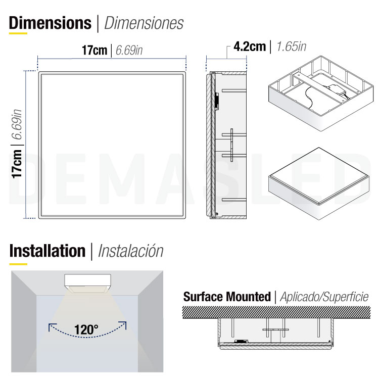 Plafón LED cuadrado FRAMELESS de 17x17cm 22W 1870lm Neutro, Aplicar