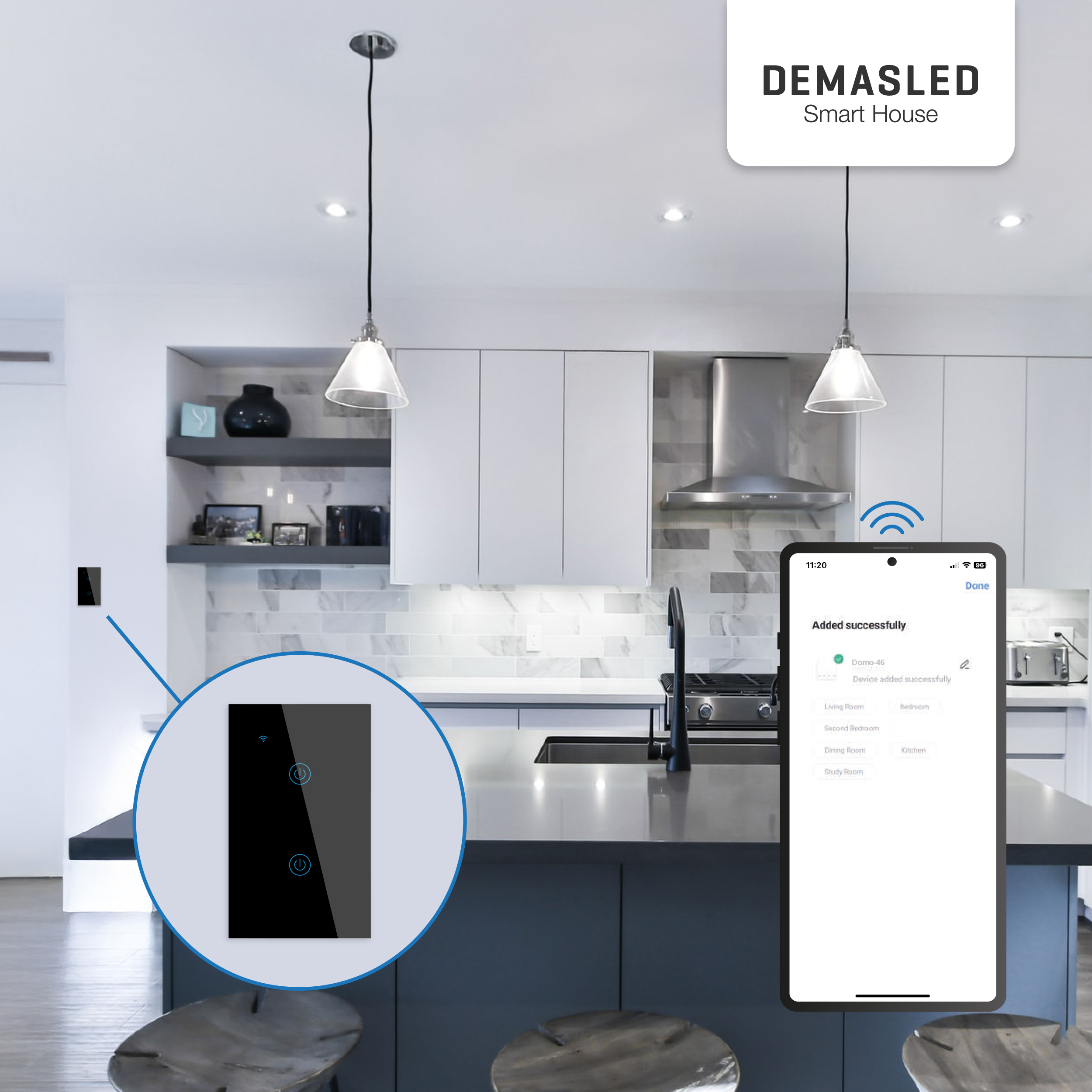 Tecla Smart de Pared Táctil 2 Canales 600W Negro