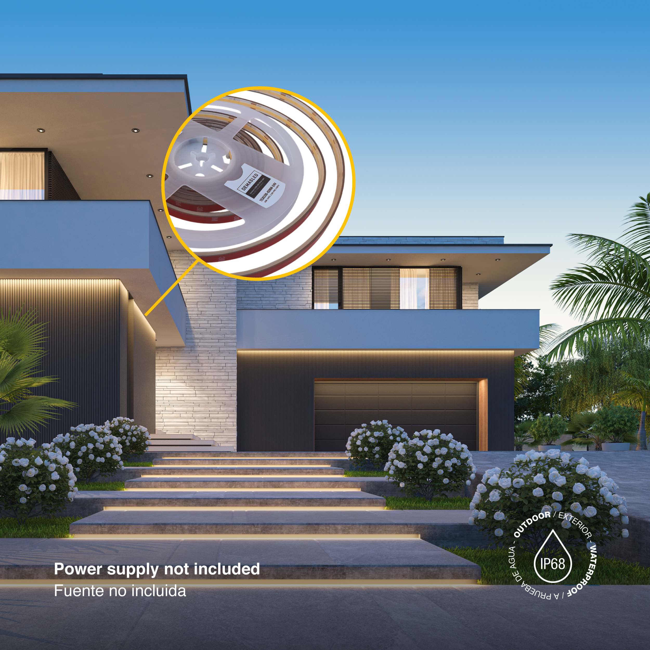 Tira LED COB 24V 11W/m Blanco Neutro 1100lm/m 480 LEDs/m 11mm IP68, 5m