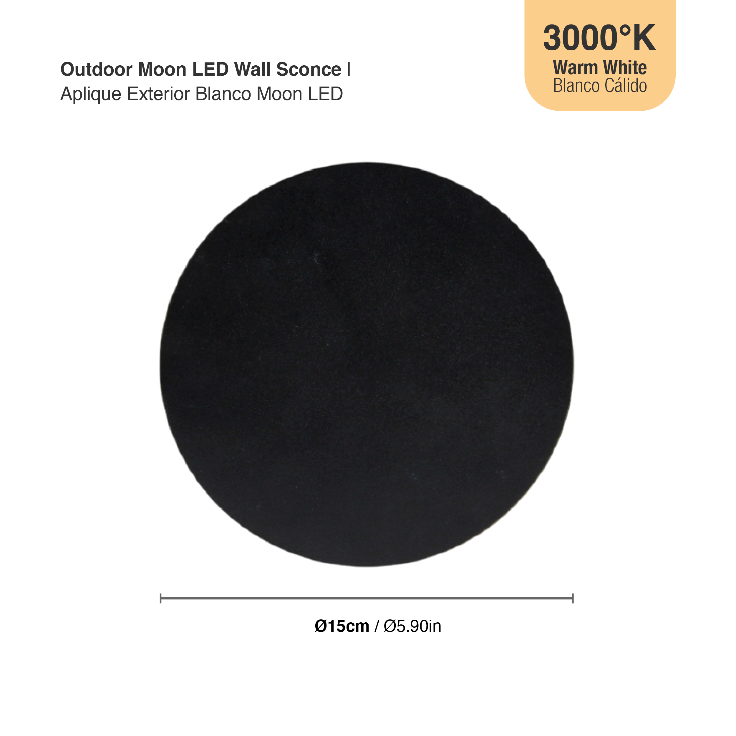 Aplique LED Exterior de Pared Redondo 12W IP65 Negro 15cm 220V Blanco Calido