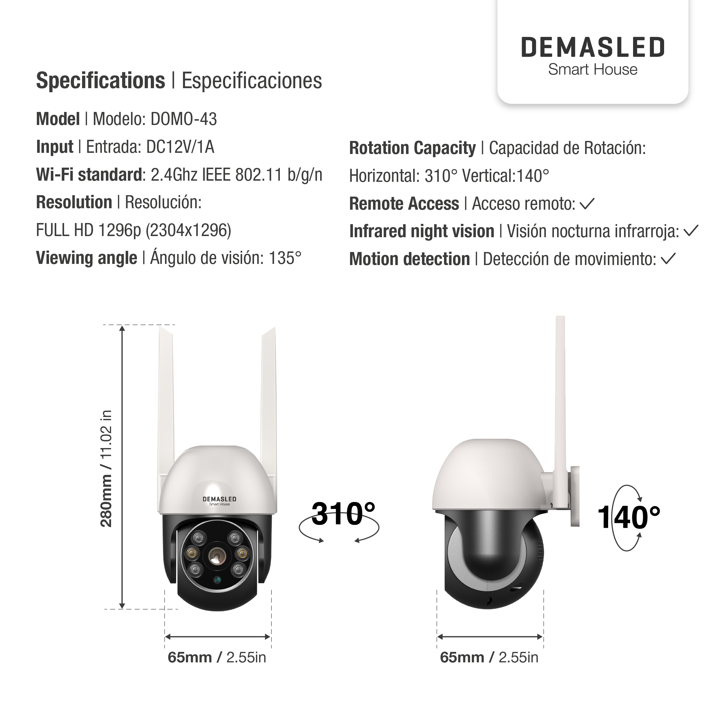 Cámara Domo Smart WiFi de Exterior Full HD 1296p 2.4Ghz 