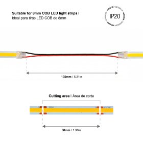 Conector con Cable 15cm Tiras LED COB y Alta Densidad Leds 10mm PVC