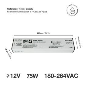 Fuente Switching 12V 6.3A 75W, 180-264VAC Exterior IP67