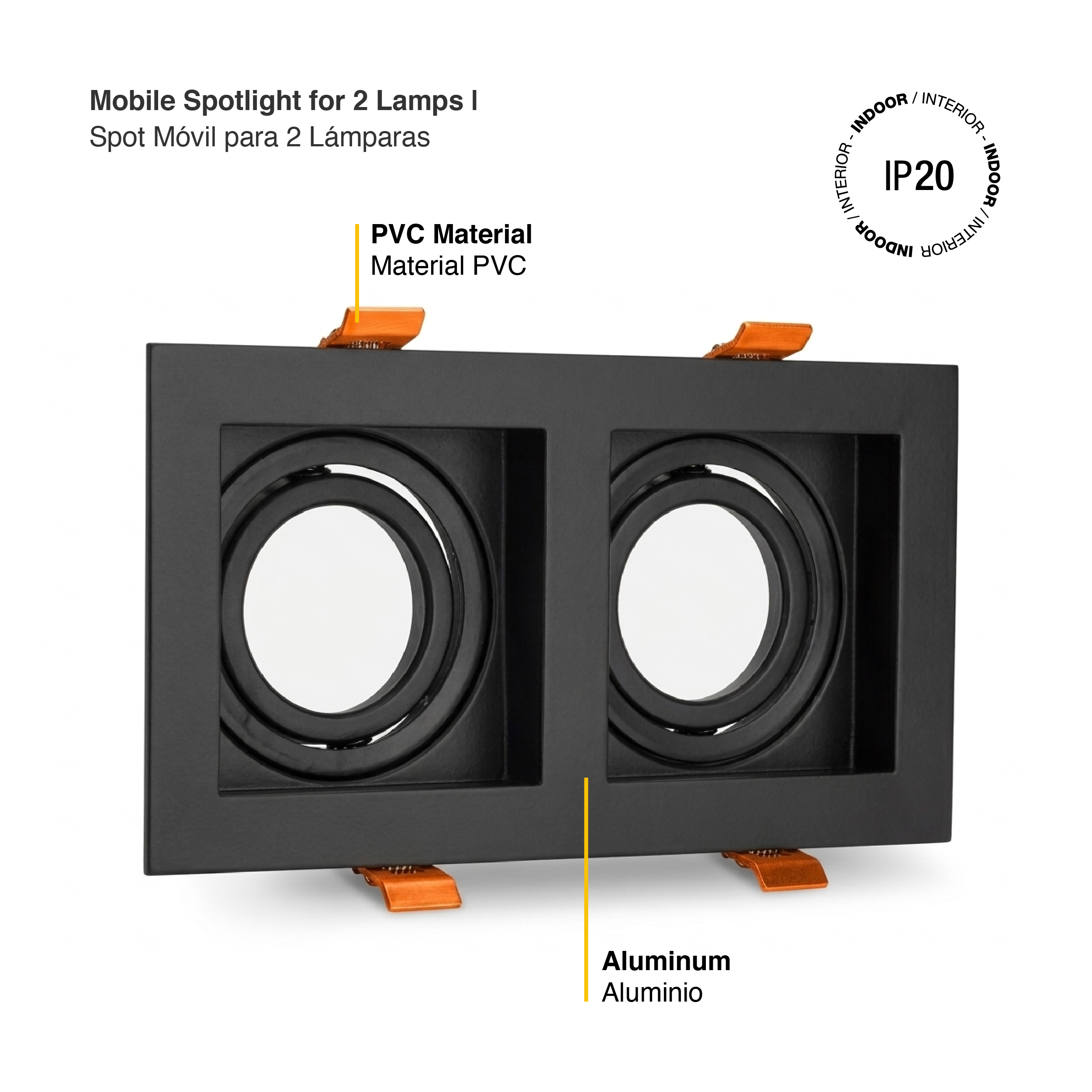 Spot Móvil Negro para 2 Lámpara GU10