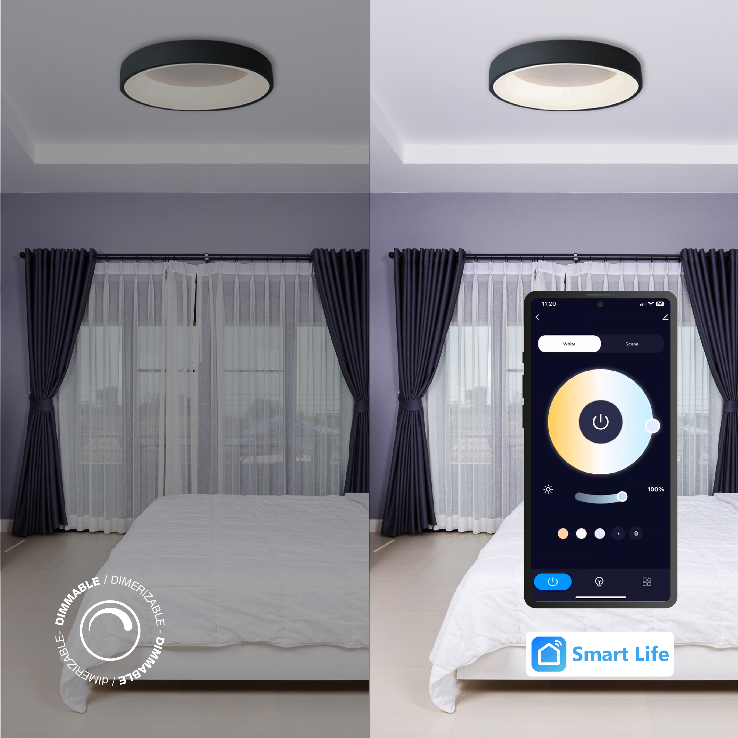 Panel LED Smart Redondo Negro Ø60x9cm 60W 270mA CCT, de Aplicar