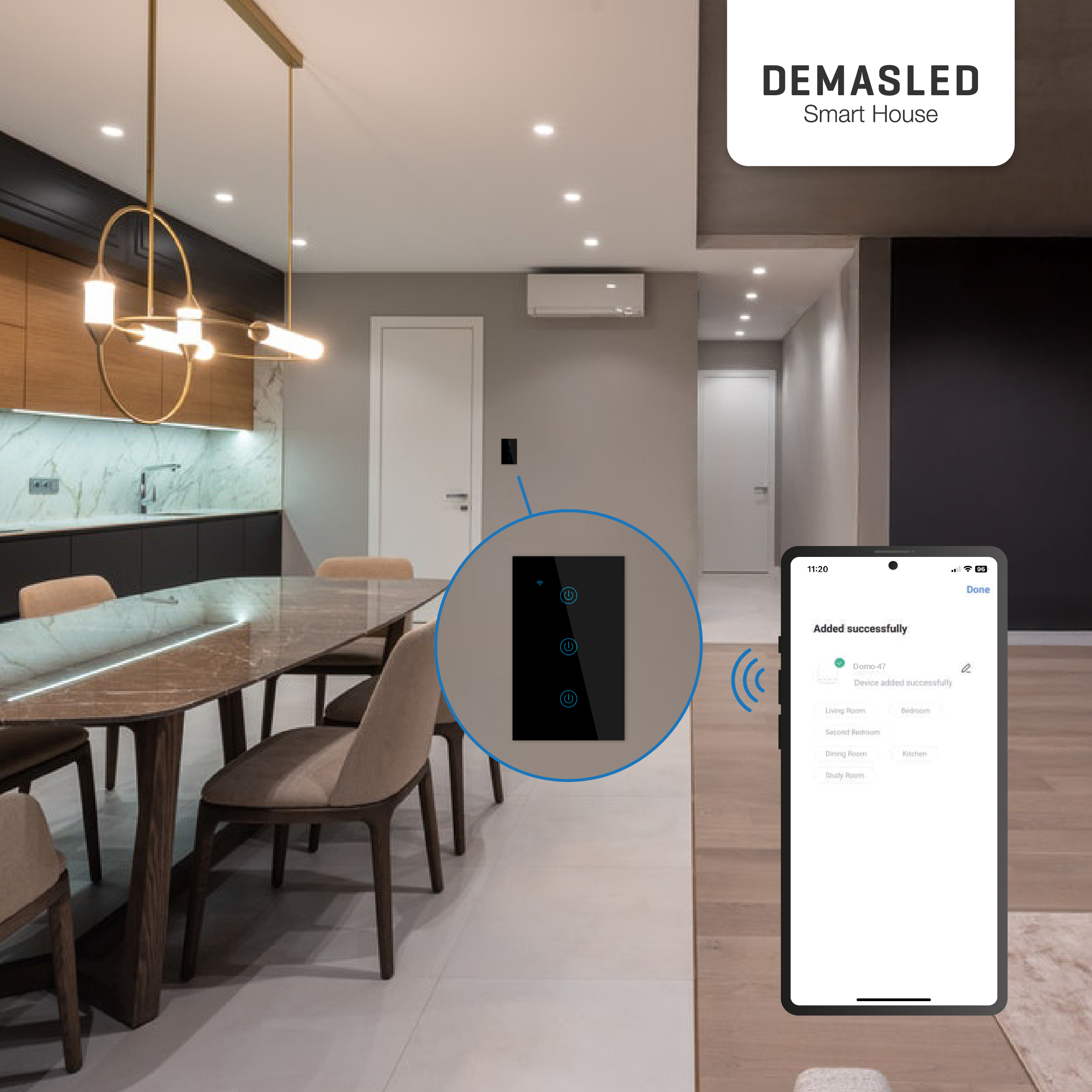 Tecla Smart de Pared Táctil 3 Canales 600W Negro 