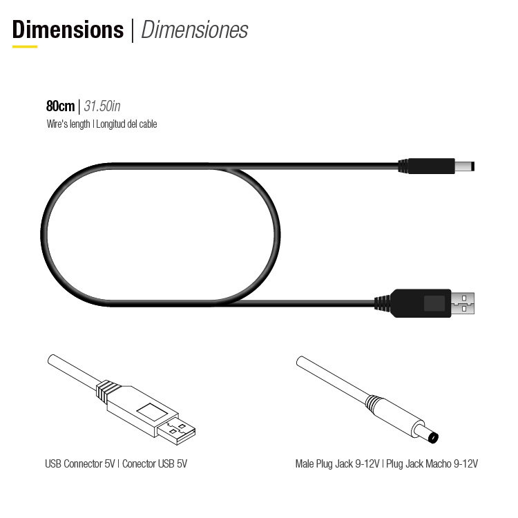 Cable USB DC Booster 1m, 5Vin-12Vout (1Amax)