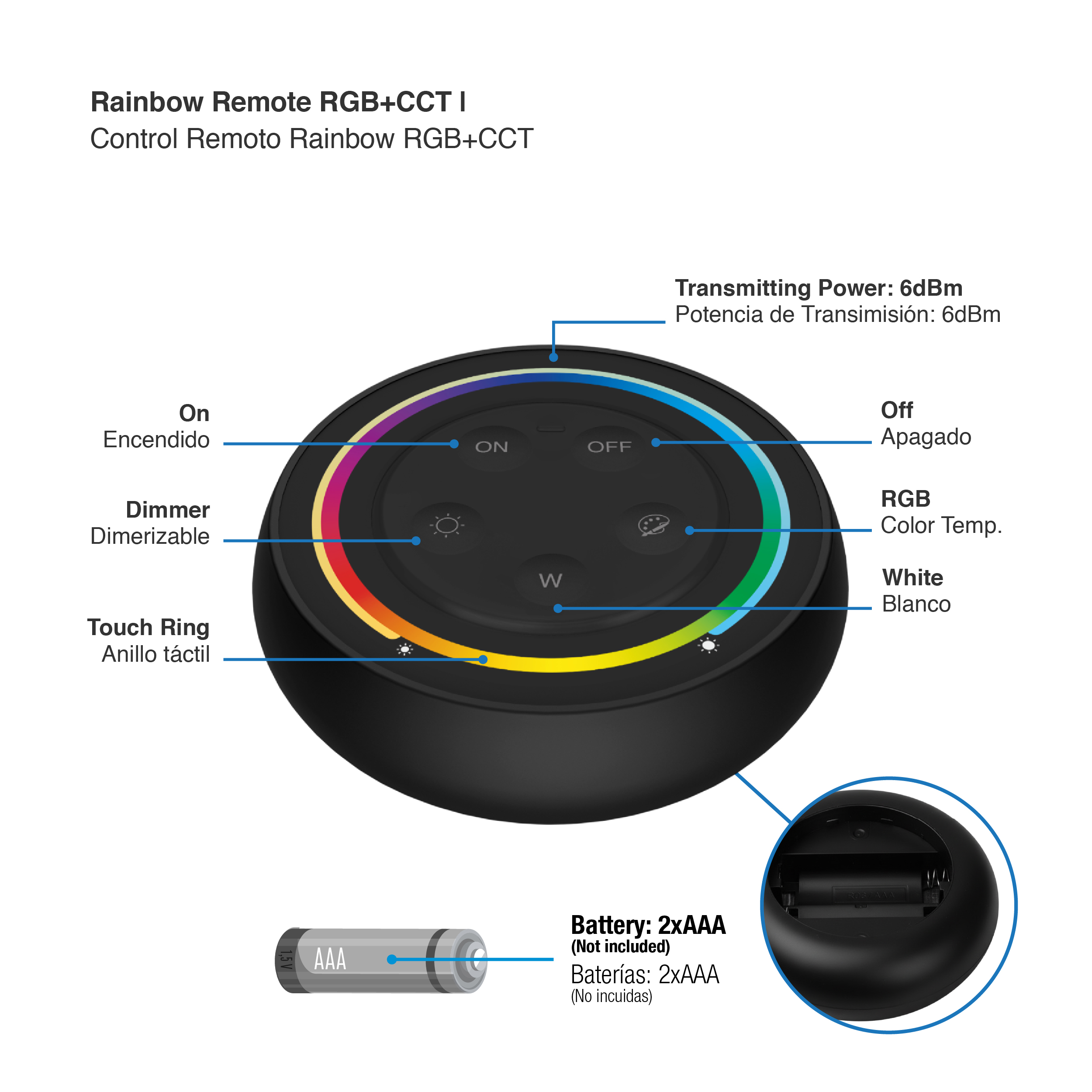 Control Remoto Rainbow RGB+CCT ∅70mm 2.4Ghz 