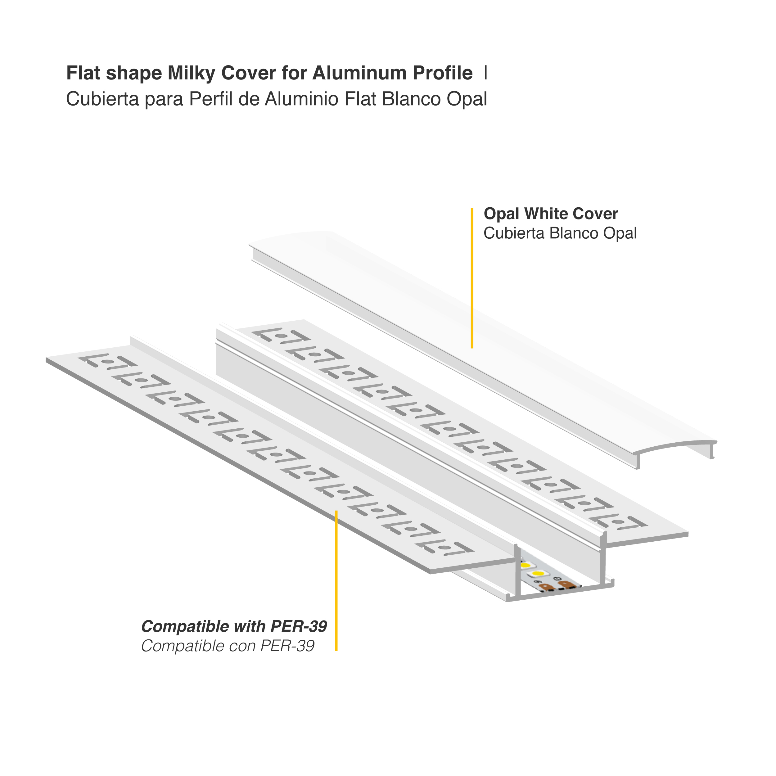 Cubierta para Perfil de Aluminio 88x18,5mm FLAT Blanco Opal, 16m