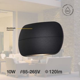 Aplique LED Exterior de Pared Bidireccional 10W IP65 Negro 18×11cm 220V Blanco Calido