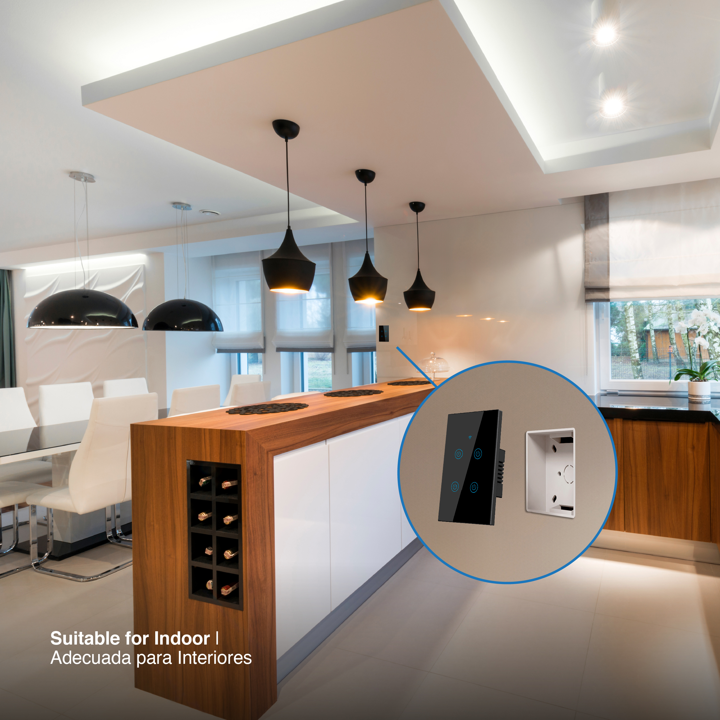 Tecla Smart de Pared Táctil 4 Canales 600W Negro