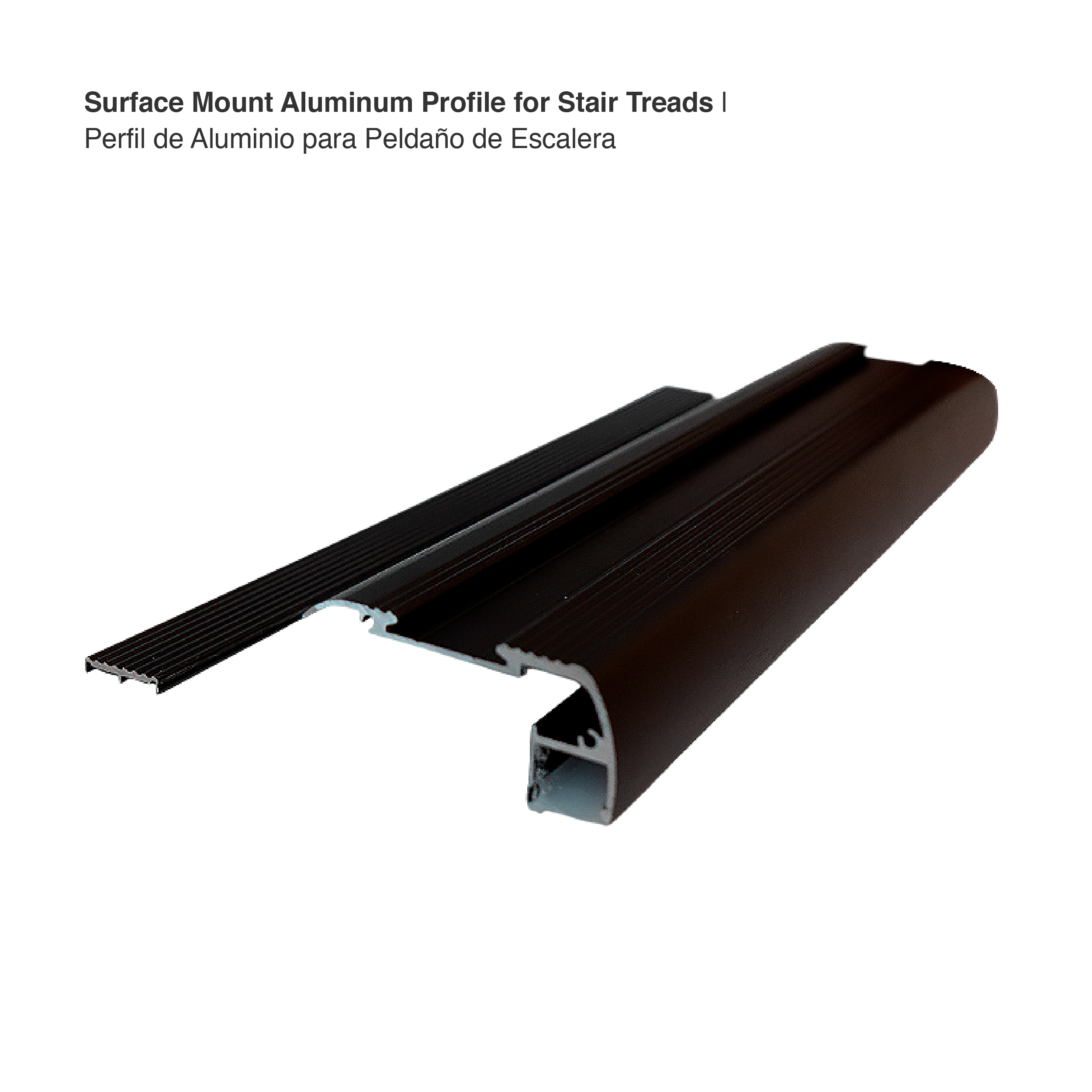 Perfil de Aluminio para Peldaño de Escalera 64x27,5mm Negro, Cover Opal Blanco x2m