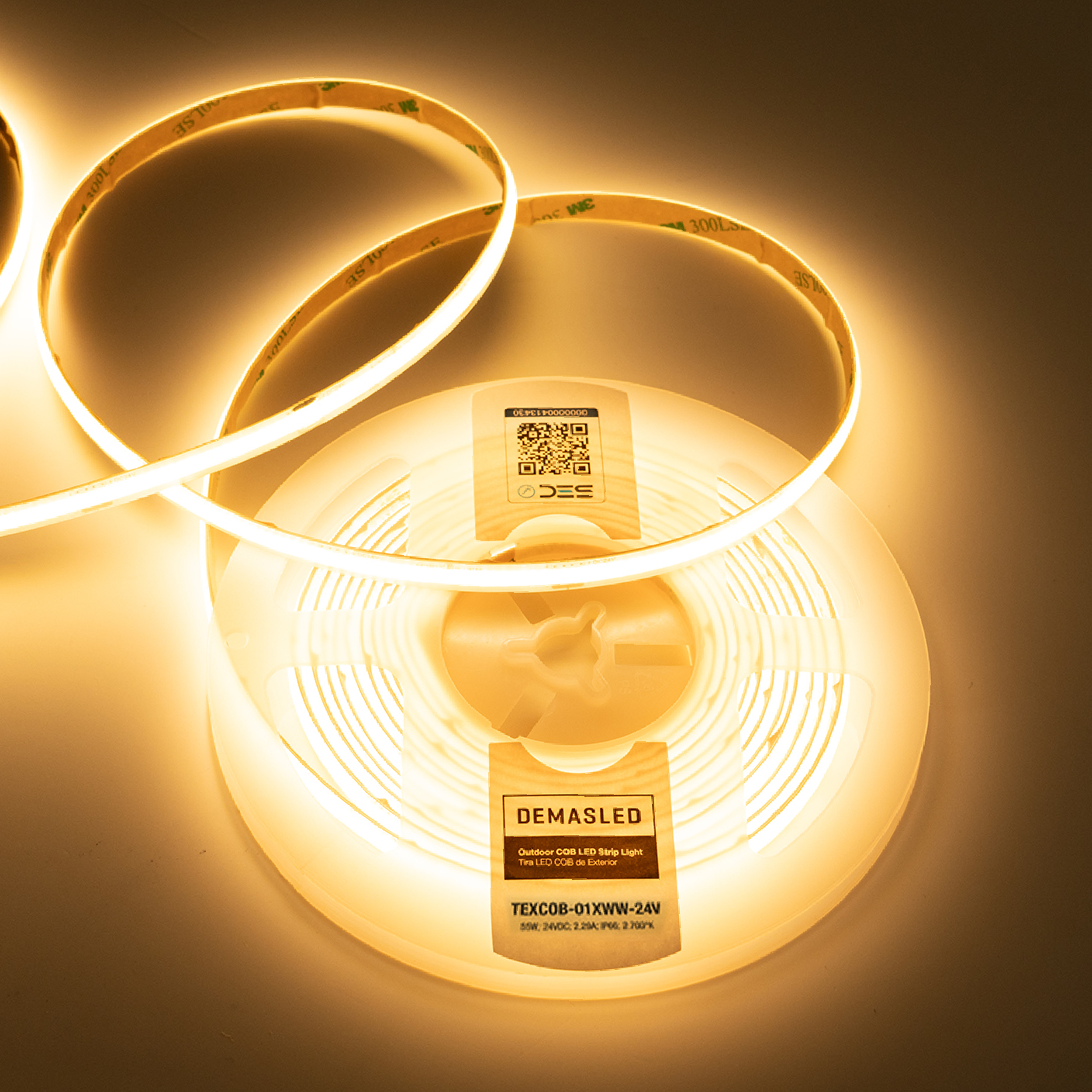 Tira LED COB 24V 11W/m Blanco Extra Cálido 902lm/m 480 LEDs/m, 8mm PCB IP65 x5m