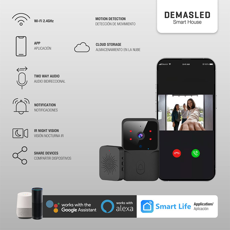 Timbre de Puerta Smart con Cámara 480p, 800mAH