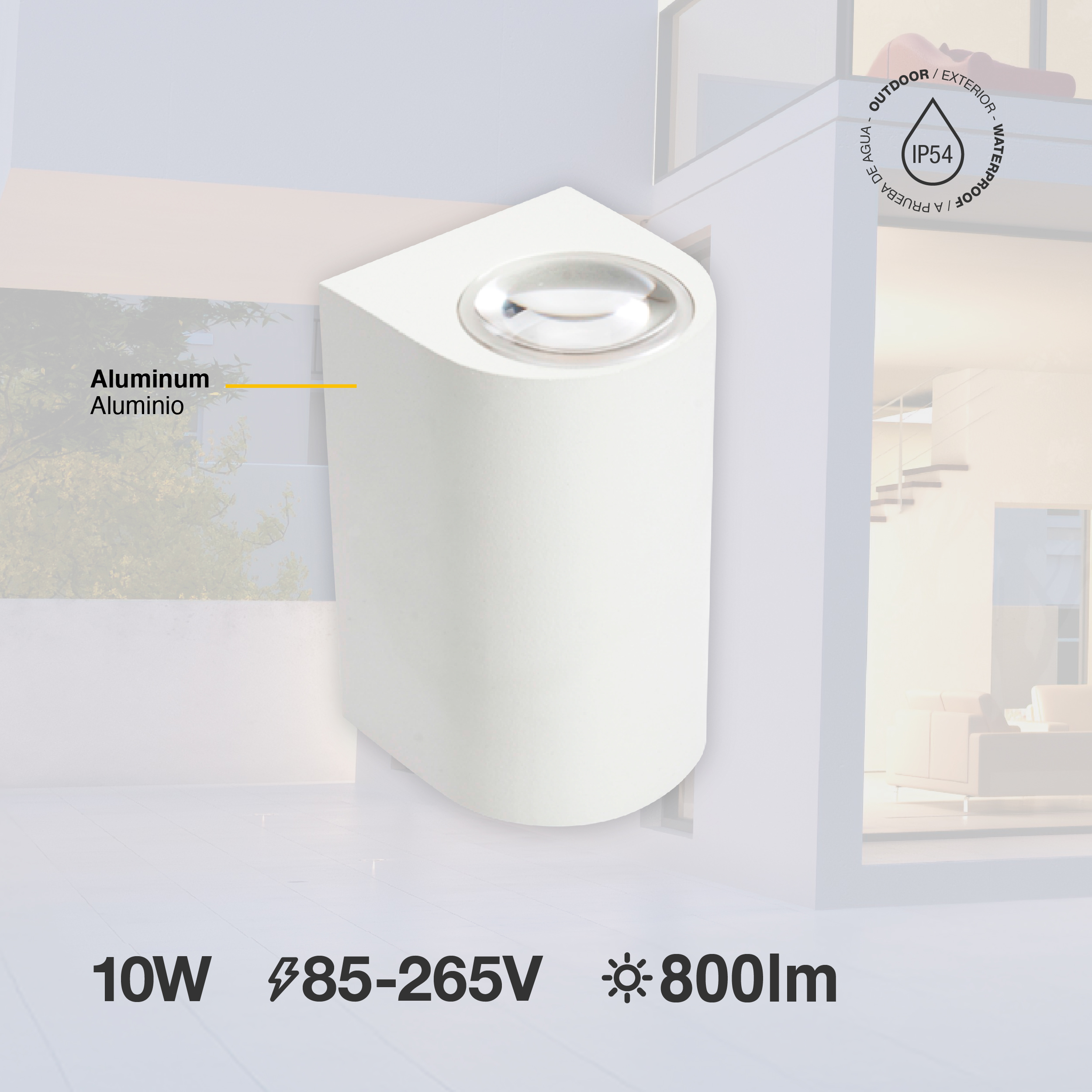 Aplique LED Exterior de Pared Bidireccional 10W IP65 Blanco 10cm 220V Blanco Neutro
