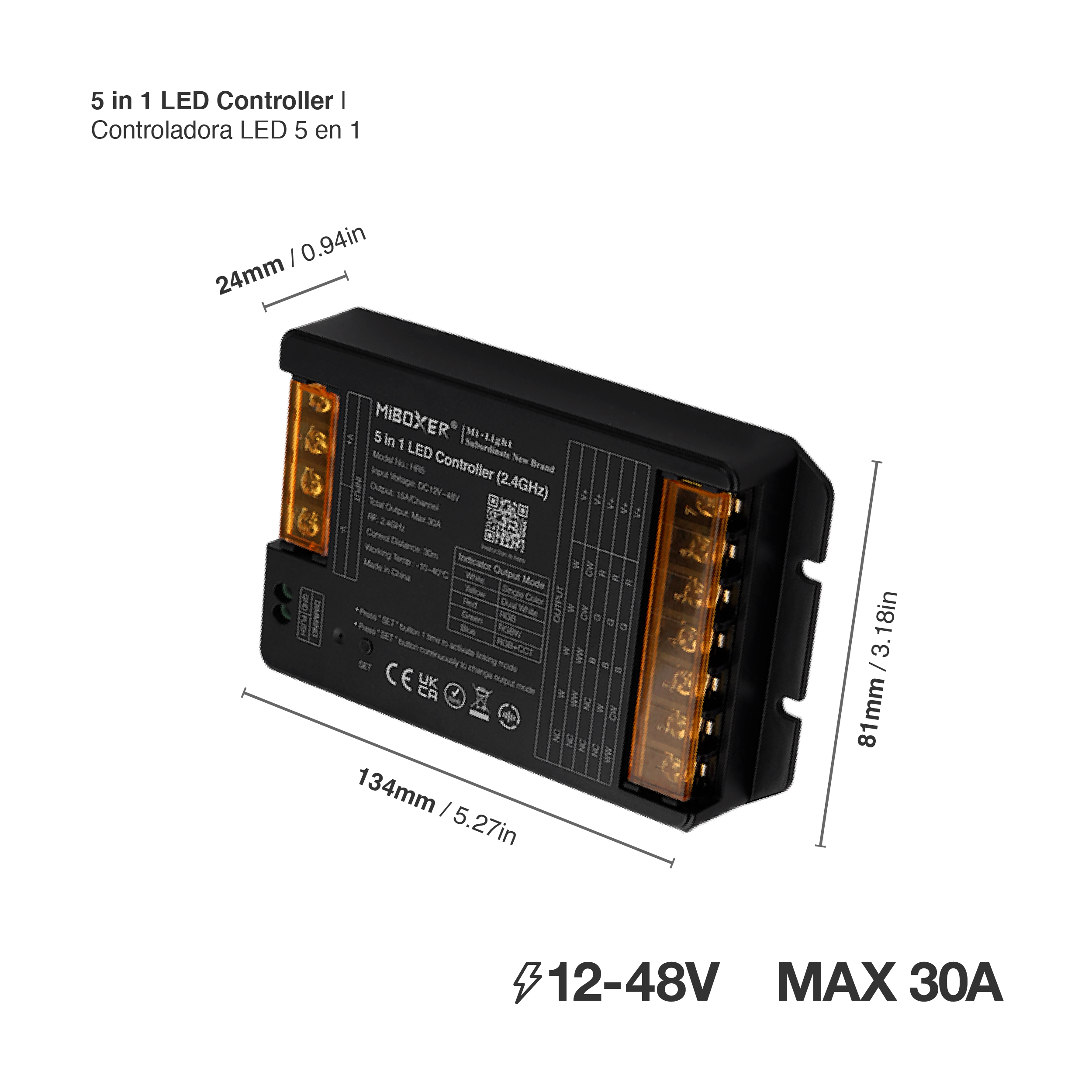 Controlador LED 5 en 1 2.4GHz Salida Máxima de 30A 