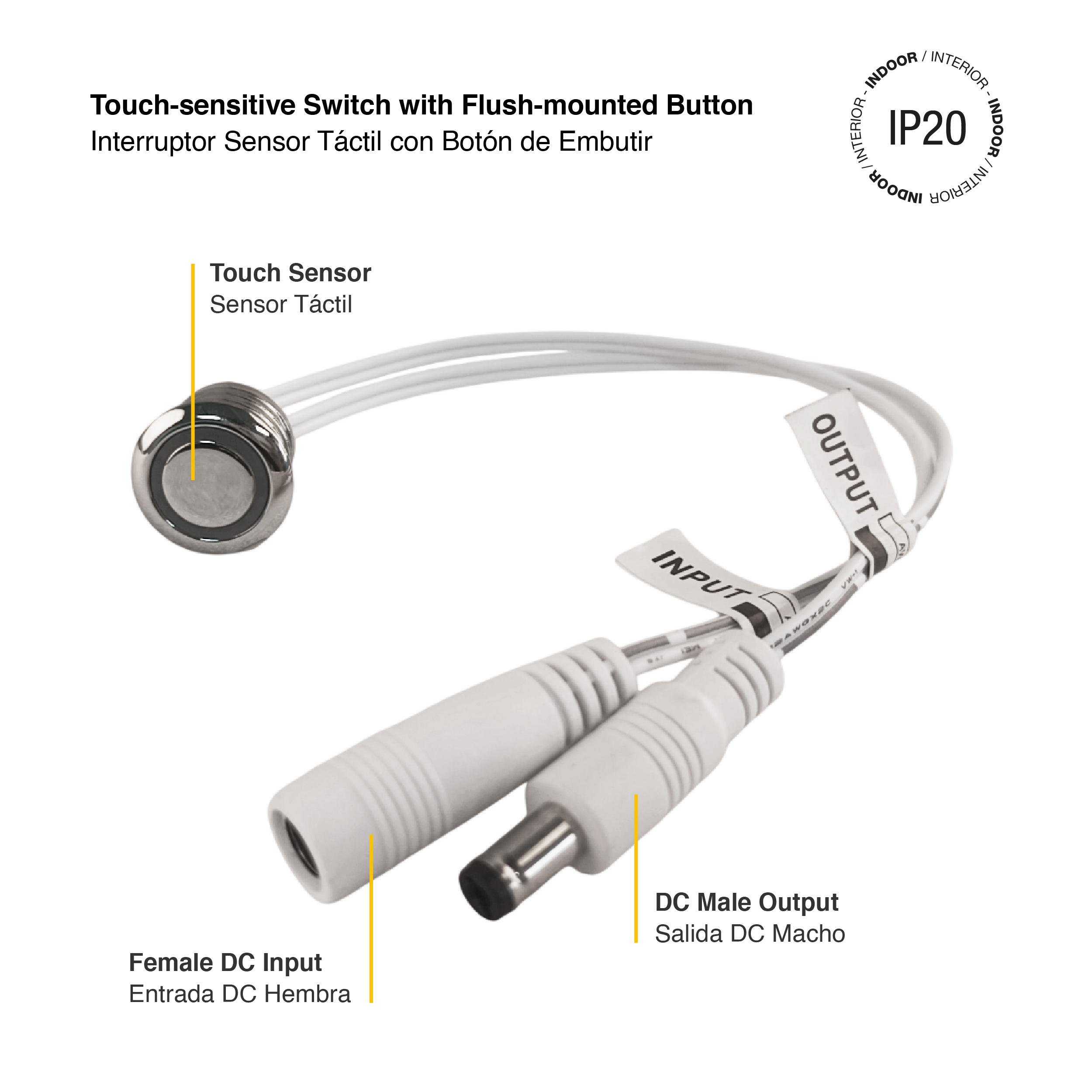 Interruptor Sensor Táctil Botón de embutir 20cm DC12-24V