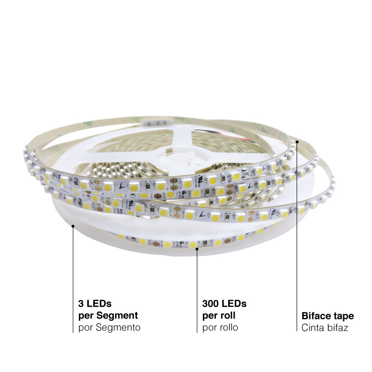 Tira LED SMD2835, 12V 12W/m Blanco Neutro 1200lm/m 120 LEDs/m, 5m