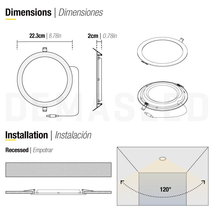 Panel LED Redondo Blanco de 22.3cm 18W 1440lm Neutro, de empotrar