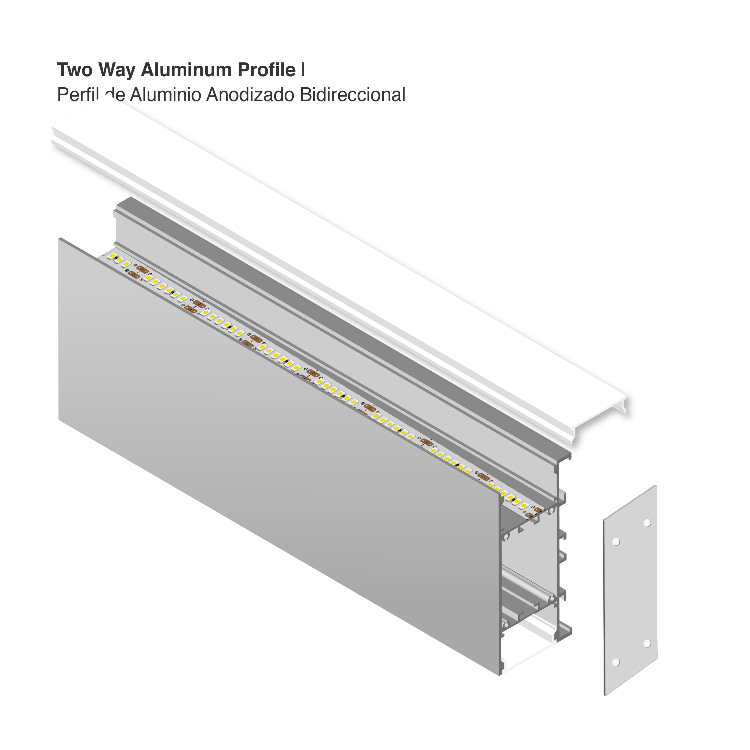 Perfil de Aluminio Duo Bidireccional 42mm Anodizado, Cover Opal Blanco x2m