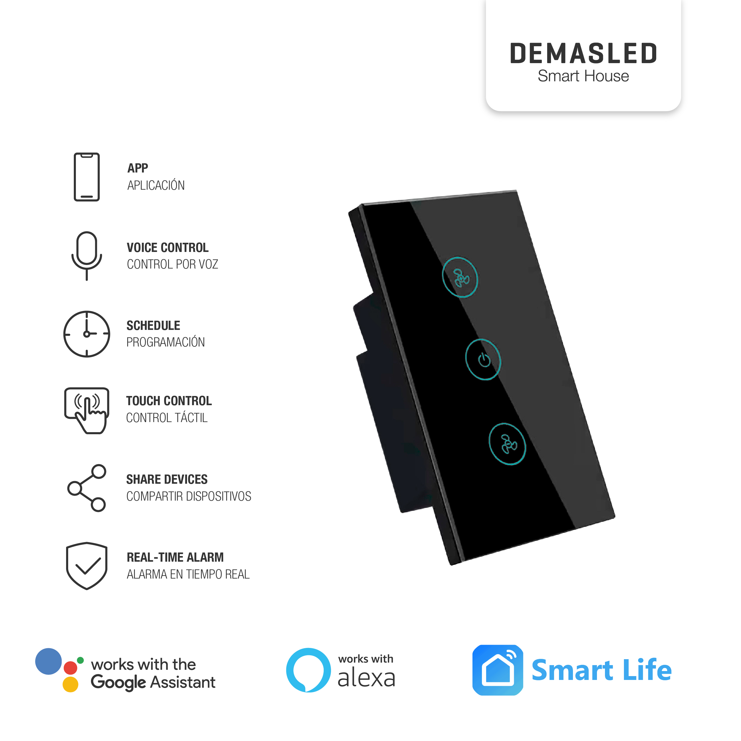 Tecla Smart WiFi Switch de Ventilador Negro