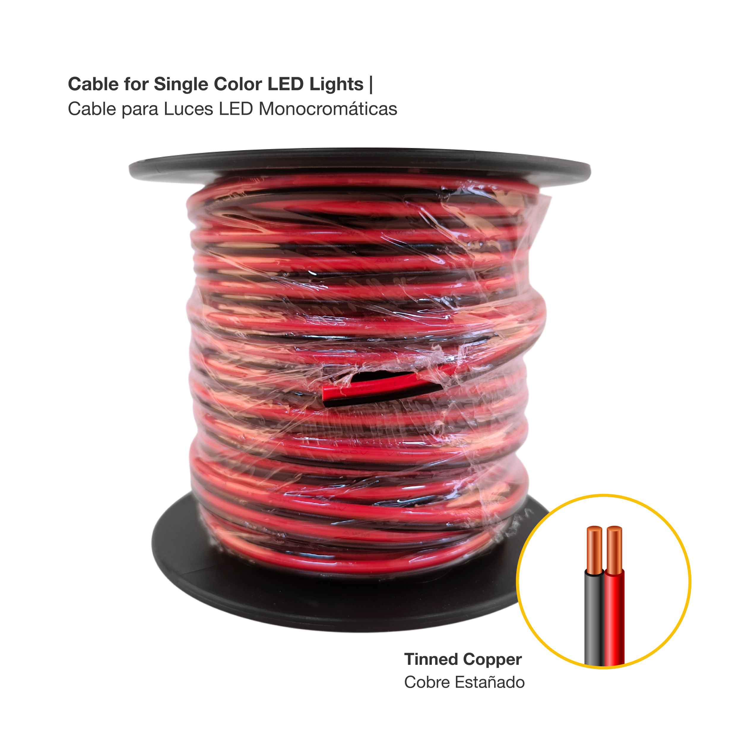 Cable 2 polos de 1mm NR - 2x1mm (18AWG) - x100m, 48V Máx.