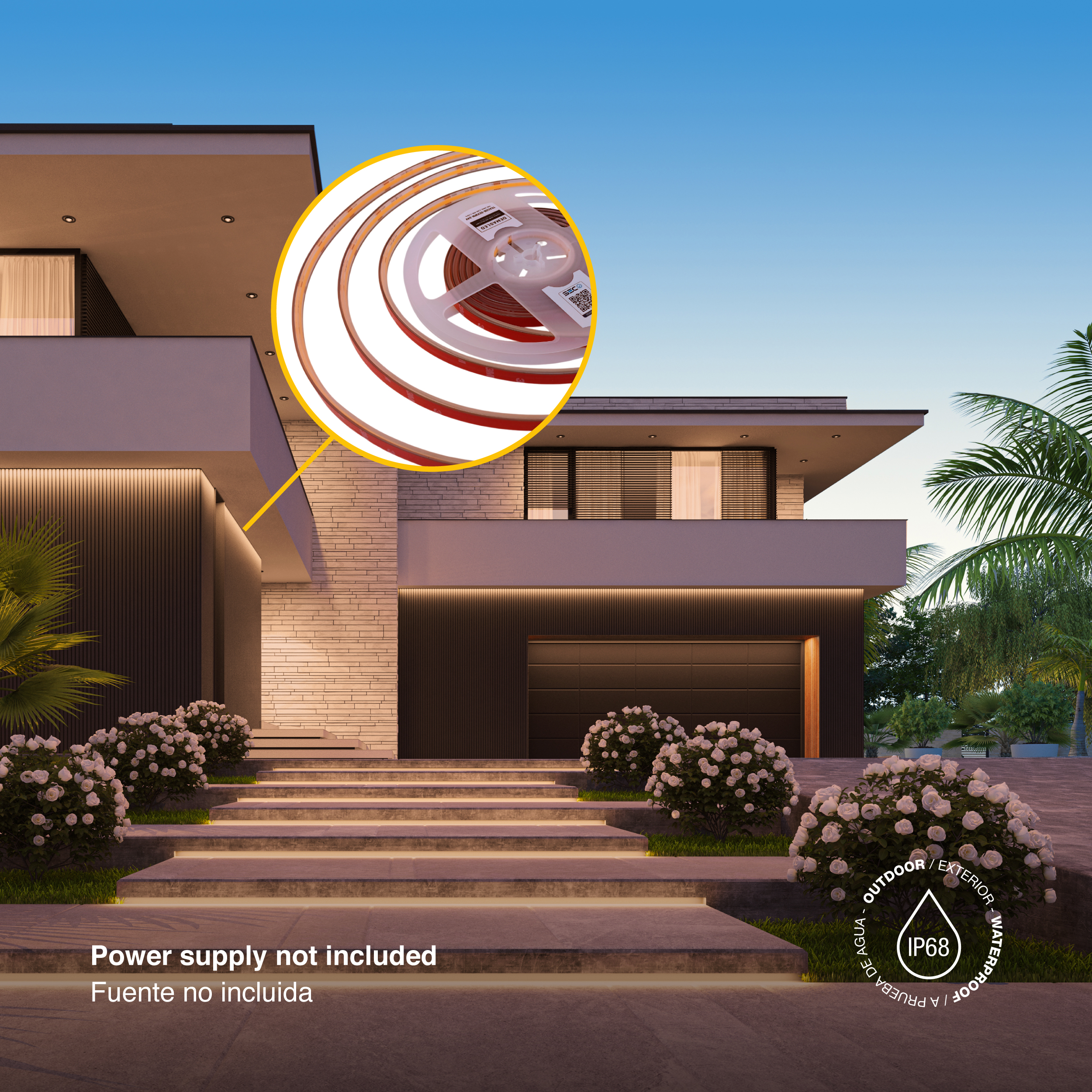 Tira LED COB 24V 11W/m Blanco Cálido 1100lm/m 480 LEDs/m 11mm IP68, 5m