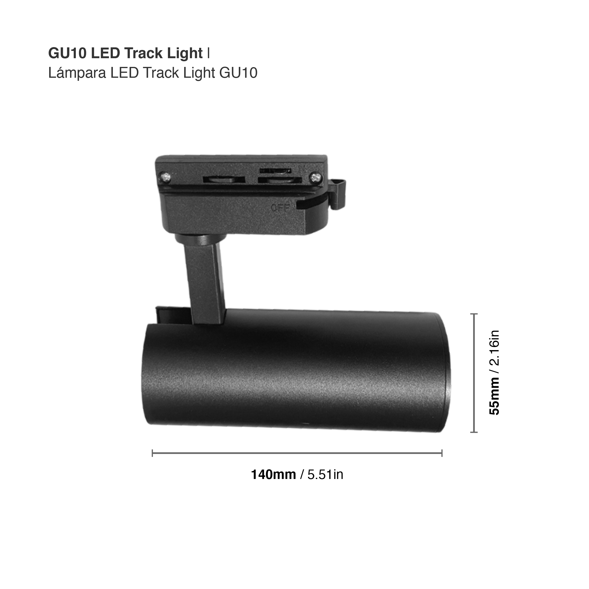 Lámpara LED Track Light GU10 Negro