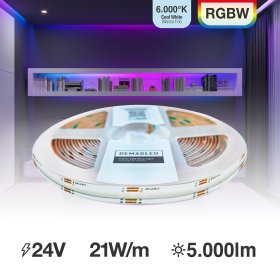 Tira LED COB 24V 21W/m RGB+Blanco Frío 784 LEDs/m, 10mm PCB IP33 x5m