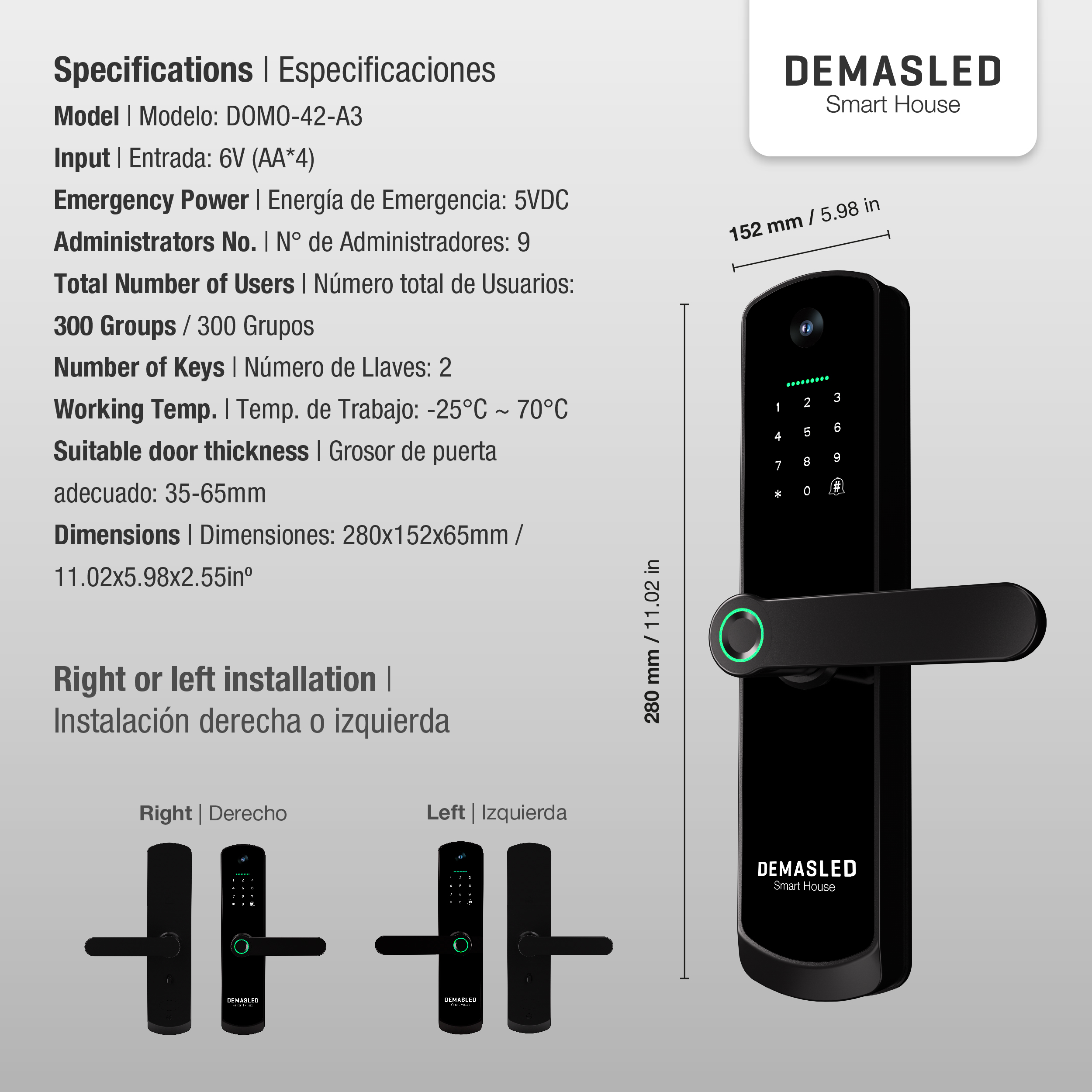 Cerradura Biométrica Smart WIFI de Vidrio Templado con Cámara