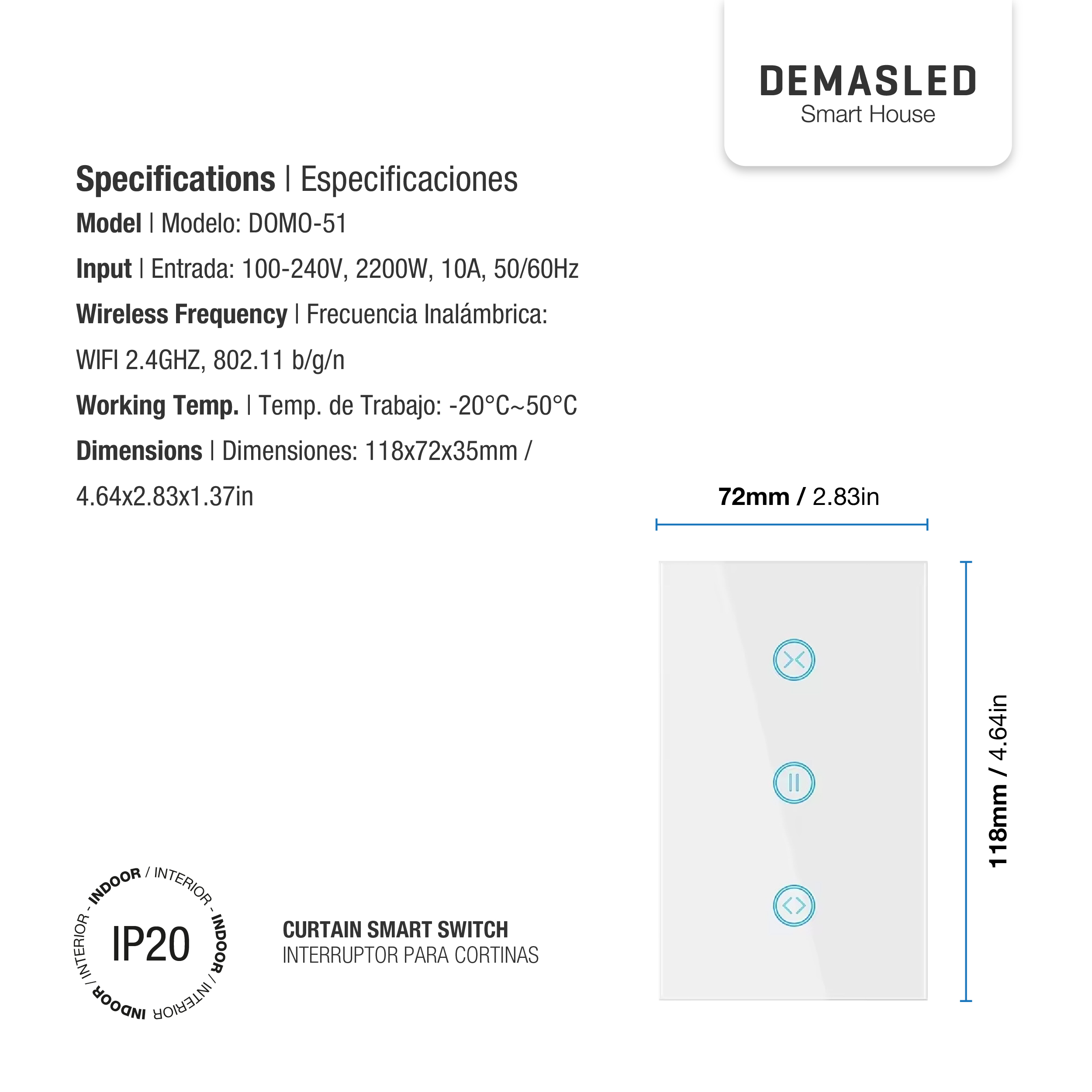 Tecla Smart WiFi Switch de Cortina Blanco