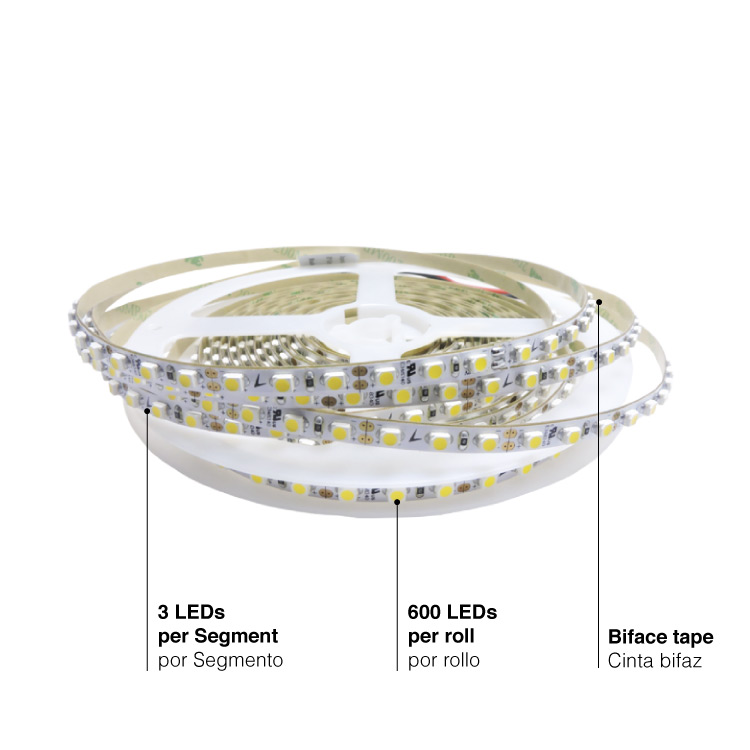 Tira LED SMD2835, 12V 12W/m Blanco Frío, 1200 lm/m, 120 LEDs/m, 5m
