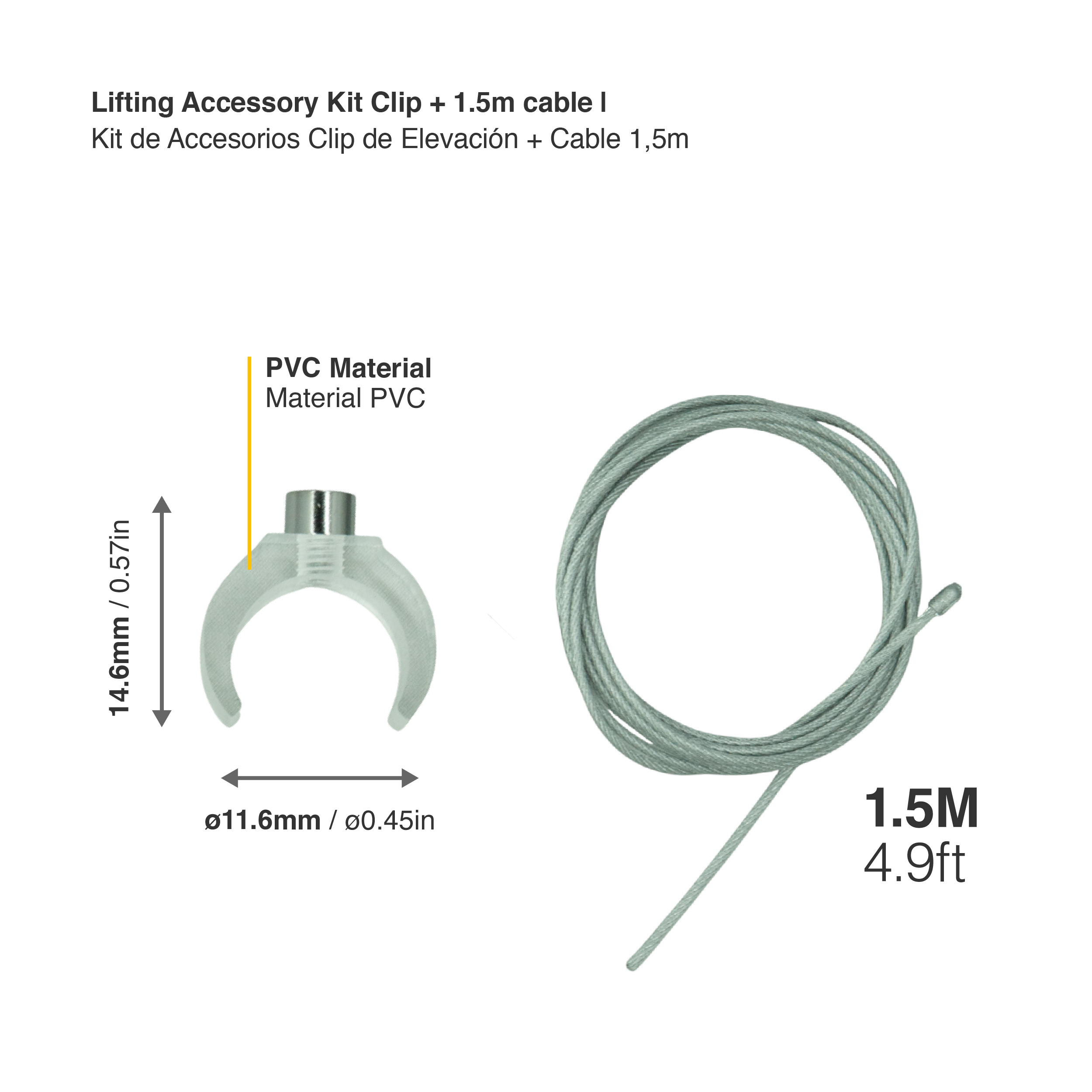 Kit de Accesorios de Elevación clip + cable 1,5m para tex-11/12 