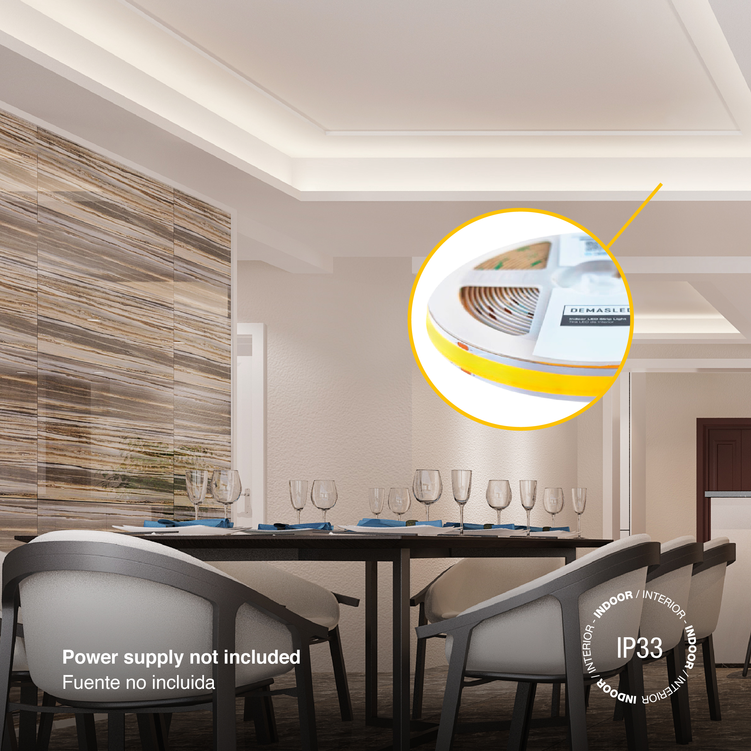 Tira LED COB 24V 25W/m Blanco Neutro 2875lm/m 960 LEDs/m, 15mm PCB IP33 x5m