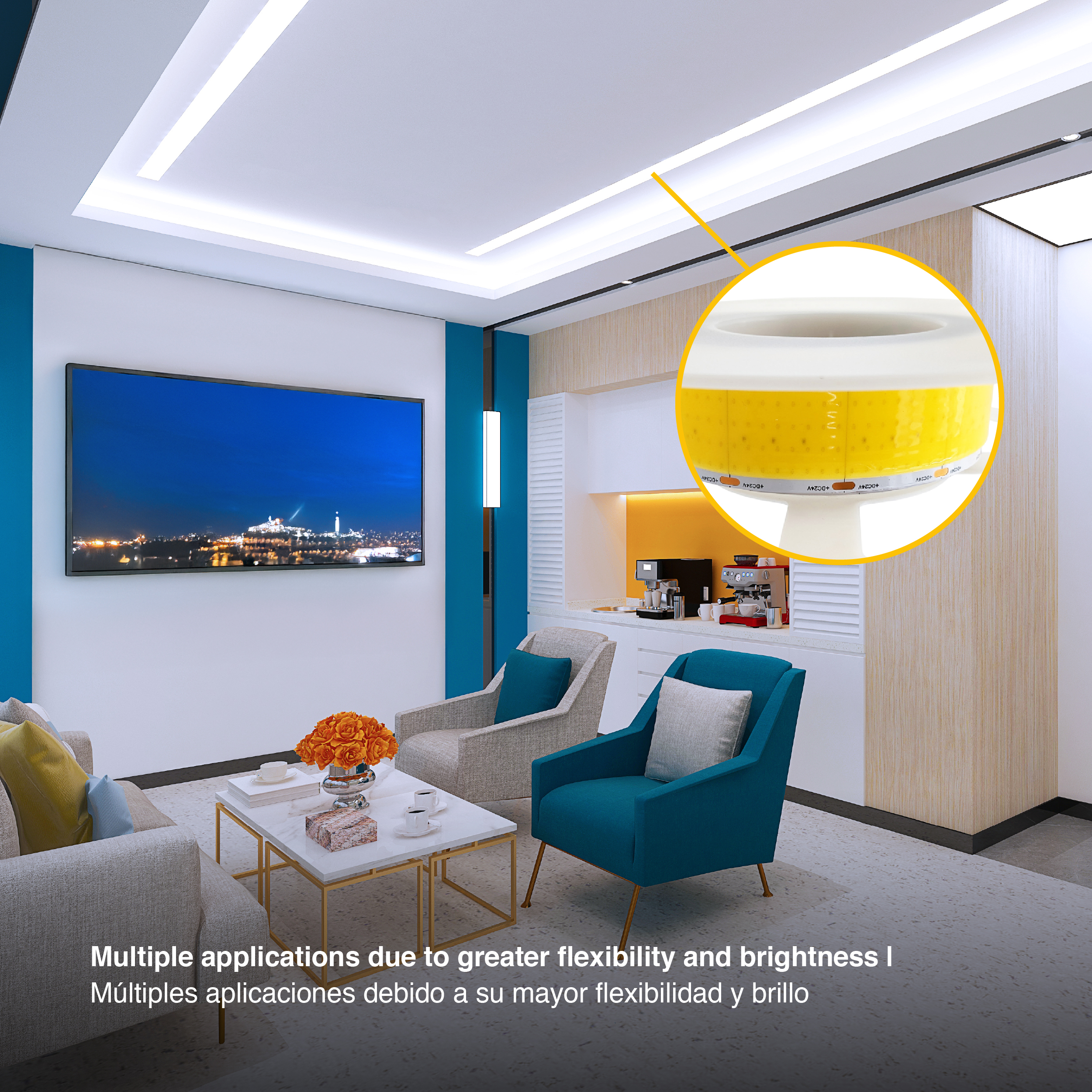 Tira LED COB 24V 40W/m Blanco Frío 4400lm/m 1600 LEDs/m, 30mm PCB IP33 x5m