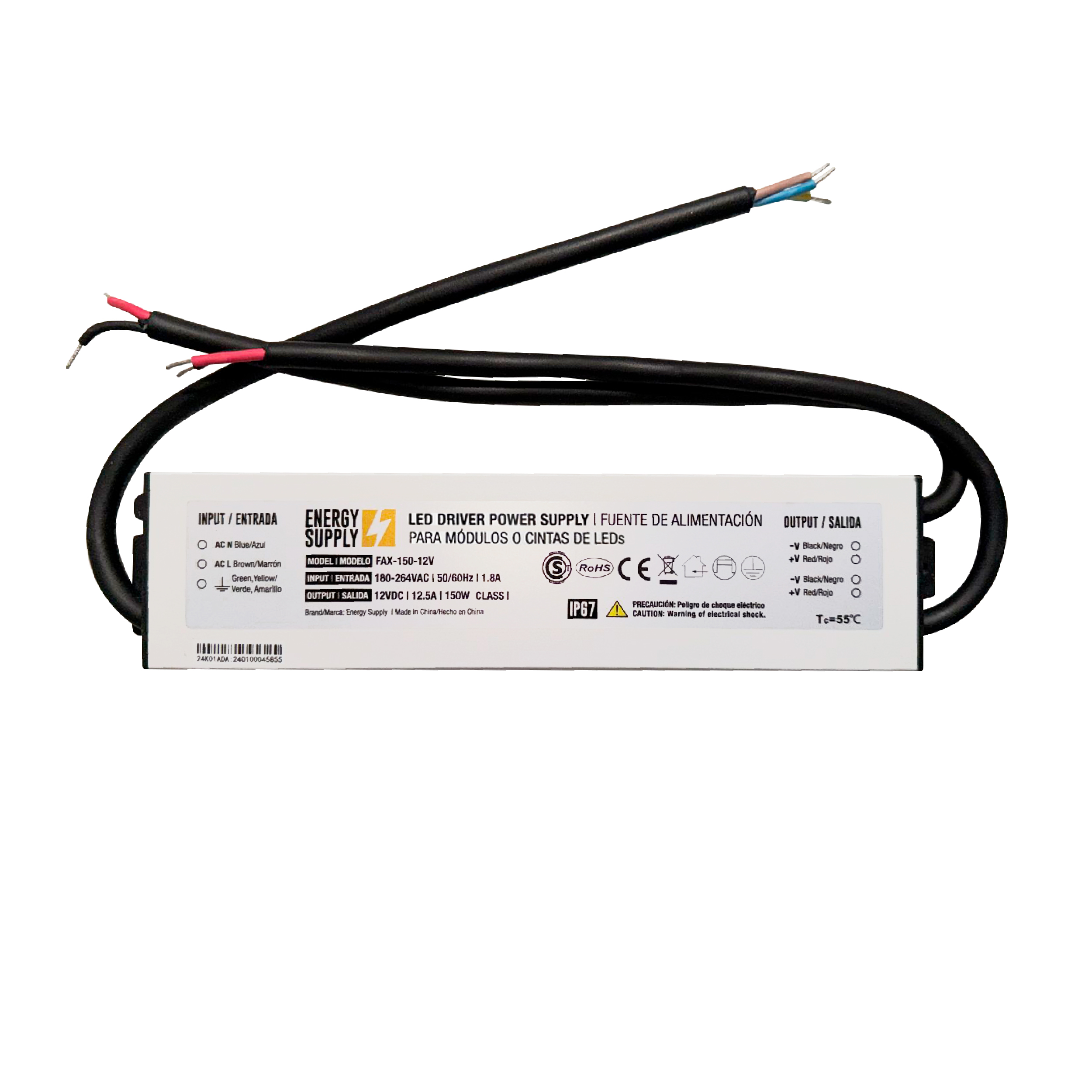 Fuente Switching 12V 12.5A 150W, 180-264VAC Exterior IP67