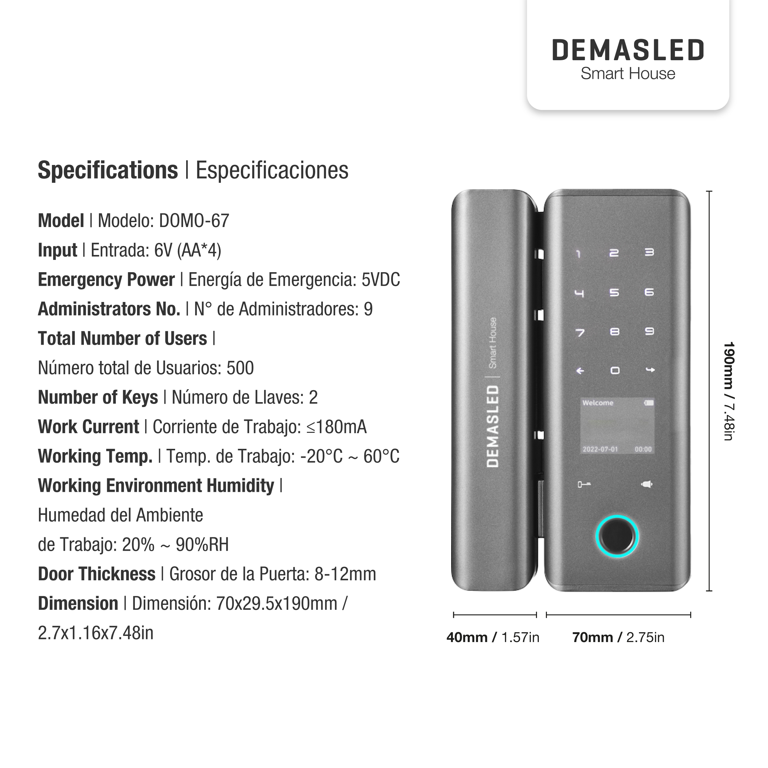 Mini Cerradura para Blindex Biométrica Smart WiFi