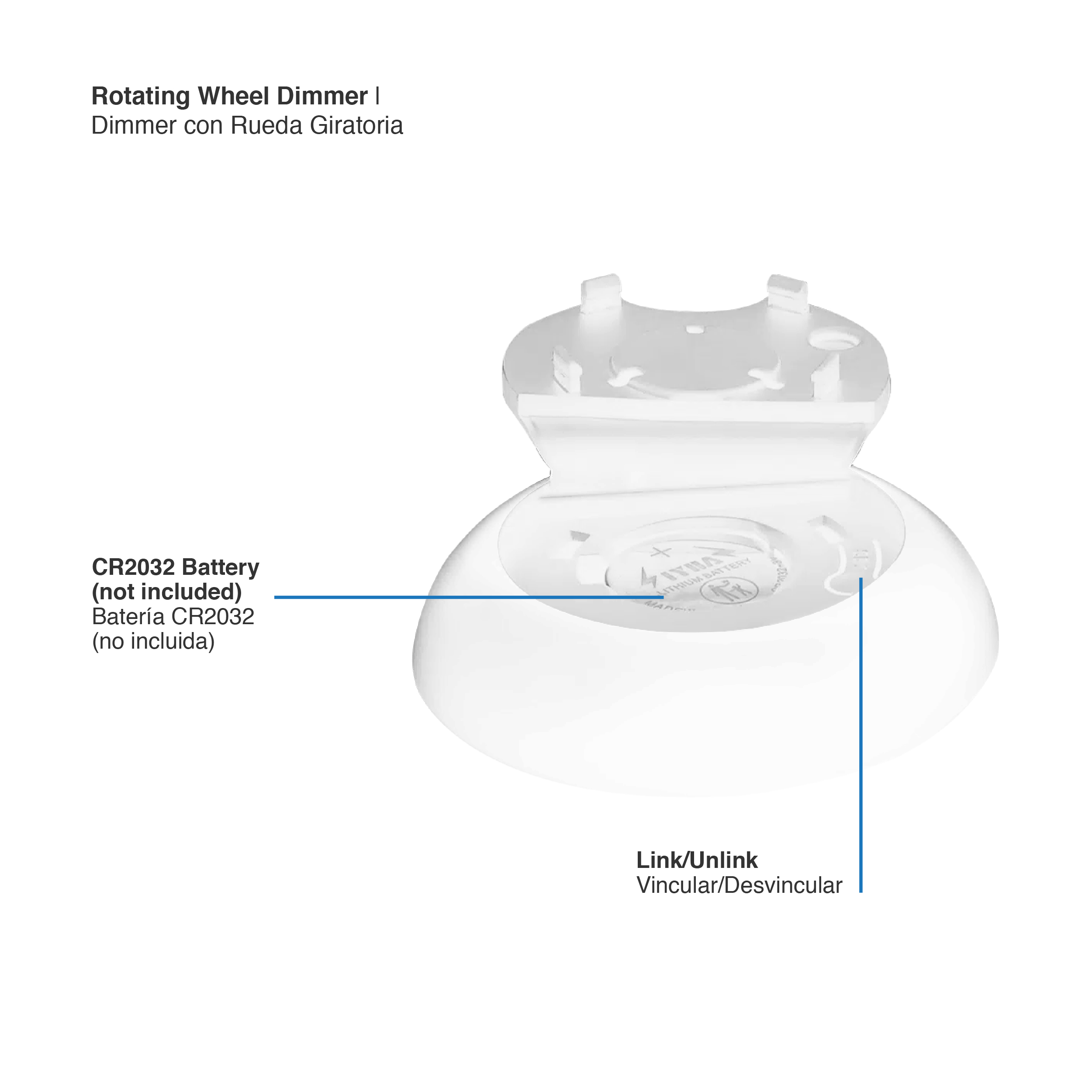 Control Remoto Dimmer Giratorio con Base Magnética 3V 2.4GHz, Blanco